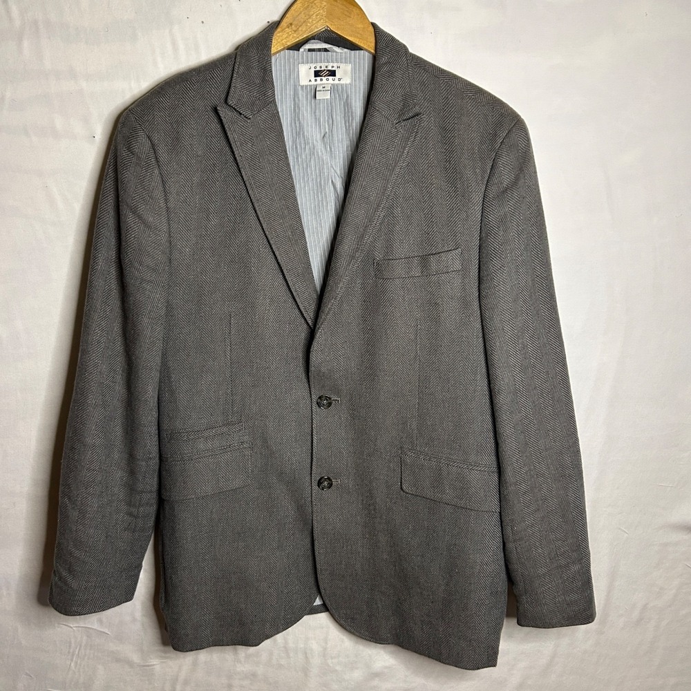 Joseph Abboud Mens M Linen Cotton Herringbone Blazer Jacket Beige Peak Lapel
